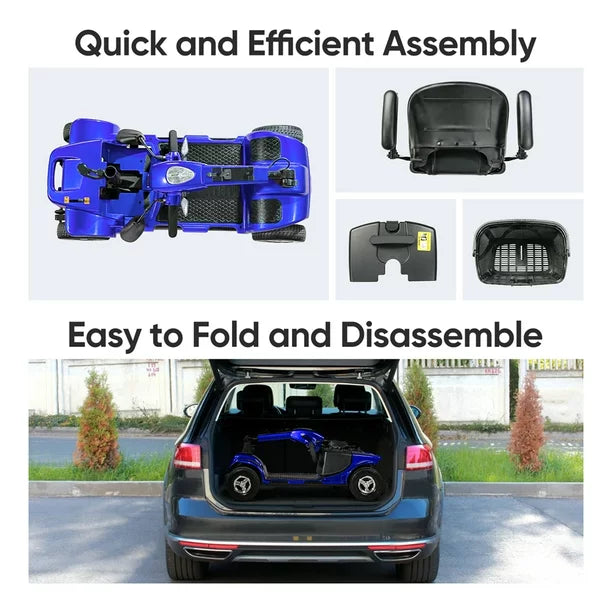 Mobility Scooter 4 Wheels Folding Scooter Electric Power Scooter with Rearview Mirror for Adults Senior Elderly,Blue