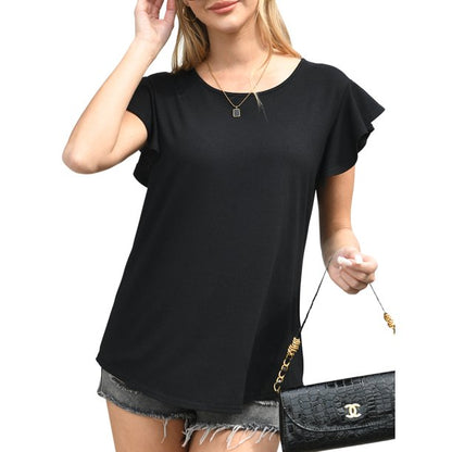 QINCAO Summer Tops for Women Solid Color Ruffle Short Sleeve Round Neck Tunic Tee Blouse for Women,XL(16-18)
