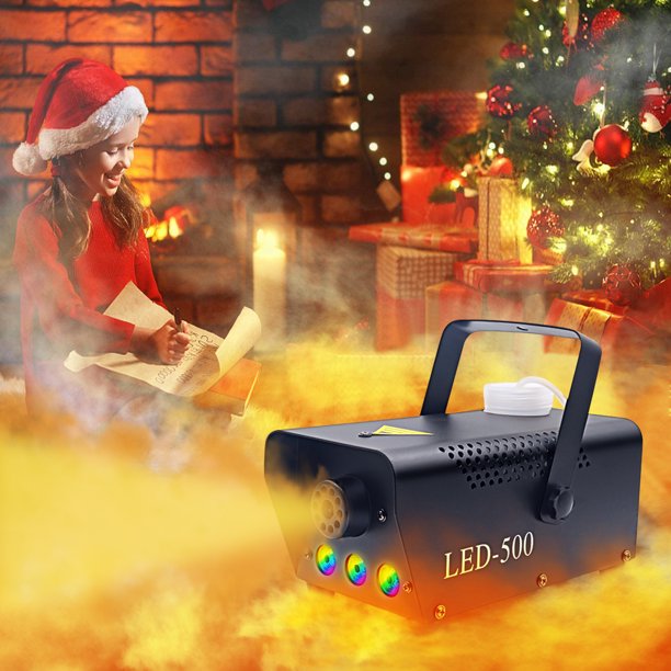 2023 Updated Fog Machine with RGB LED Lights, 500W Smoke Machine with 2000cfm Huge Fog and Wireless Wired Remote Controller for DJ Party Christmas Wedding Stage Effect, with Fuse Protect