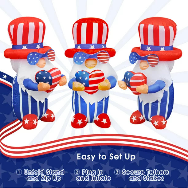 ifanze 4Ft Independence Day Inflatable Gnome Holding America Heart Decor Patriotic 4th of July Blow Up Dwarf with LED Lights for Home Yard Lawn Garden Indoor Outdoor Decoration Memorial Day ,Blue