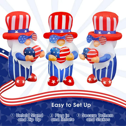ifanze 4Ft Independence Day Inflatable Gnome Holding America Heart Decor Patriotic 4th of July Blow Up Dwarf with LED Lights for Home Yard Lawn Garden Indoor Outdoor Decoration Memorial Day ,Blue