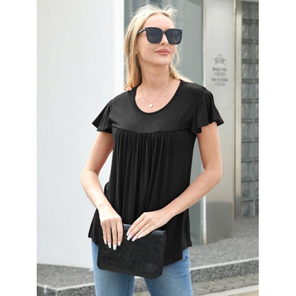 QINCAO Womens Tops Floral Ruffle Short Sleeve O Neck Loose Ladies Tops Shirts Blouses for Women,2XL(20-22)