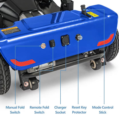 Folding Mobility Scooter 4-Wheel Compact Travel Mobility Scooter w/Basket,Remote & Manual Folding,Electric Power Wheelchair for Seniors Adults Elderly,Blue