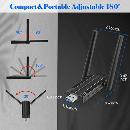 Doosl USB WiFi Adapter for PC, AX1800 USB 3.0 Wireless WiFi 6 Adapter for Desktop PC with 5G/2.4G High Gain Antenna, Drive Free 1800Mbps Dual Band WiFi Dongle, PC WiFi Adapter Only Support Win10/11