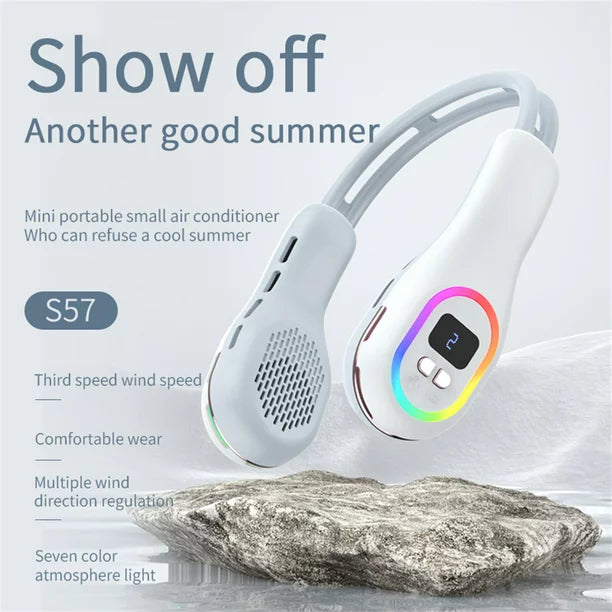 Portable Neck Fan, RGB Rechargeable Hands Free Bladeless Fan with LED Display, 360° Cooling Personal Fan with 3600 mah 3 Speeds Personal Wearable Quiet Fans for Office Outdoor Travel Home