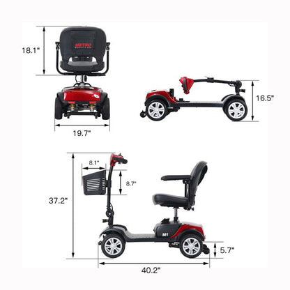 Kowilk Folding Mobility Scooter for Seniors 4 Wheel Scooter for Adults Electric Medical Scooter Compact for Travel - Compact Heavy Duty Mobile(Red）