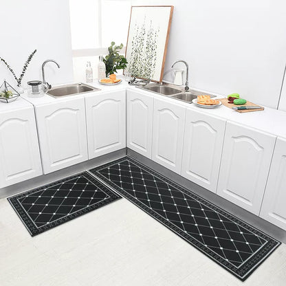 Anti Fatigue Kitchen Floor Mat Set of 2 Non Slip Kitchen Rugs and Mats Cushioned Comfort Runner Rug 15.7""x23.6""+15.7""x47.2"" Waterproof Kitchen Carpet, Black