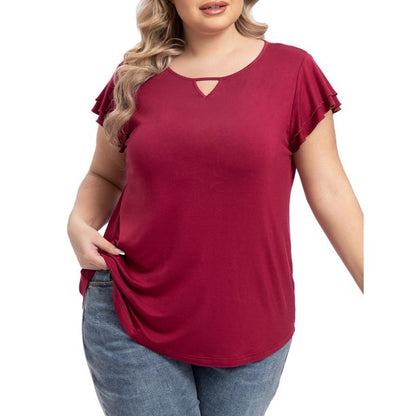 QINCAO Plus Size Tops for Women Summer Ruffle Short Sleeve Womens Blouses Tunic Loose T Shirts,2XL(20-22)