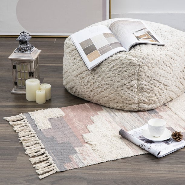 Bohemian Tufted Fringed Tassel Area Rug, 2 x 3 ft, Pink, 1 Pack