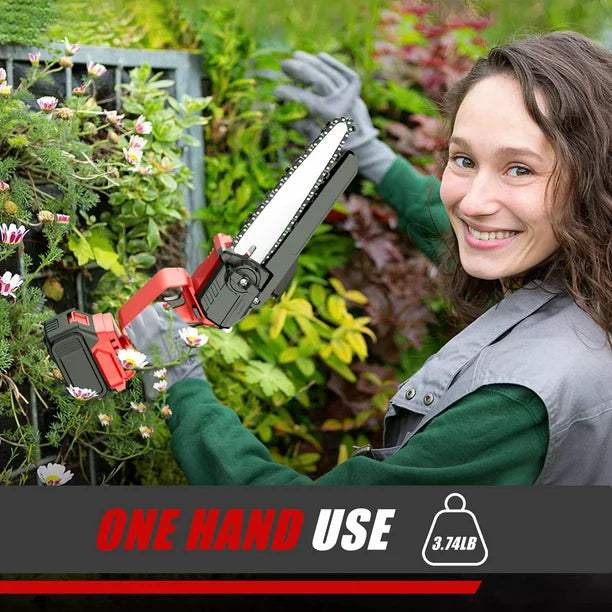 8 inch Mini Chainsaw, Cordless Portable Chainsaw with 2×1500mAh Battery, One-Hand Lightweight Electric Chain Saw for Tree Branch Wood Cutting Garden Logging, Red