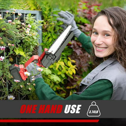 8 inch Mini Chainsaw, Cordless Portable Chainsaw with 2×1500mAh Battery, One-Hand Lightweight Electric Chain Saw for Tree Branch Wood Cutting Garden Logging, Red
