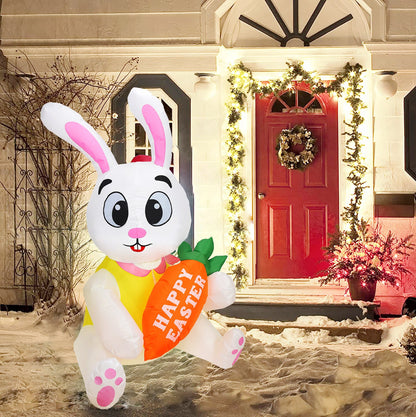 Melliful Easter Inflatable, 5ft Glowing Sitting Easter Bunny Holding Carrot, Cute Rabbit Blow Up for Holiday Party Yard Lawn Garden Outdoor Easter Decoration