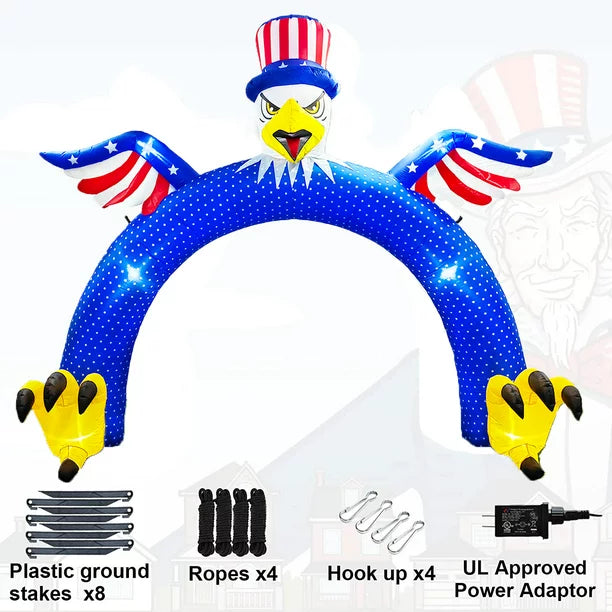 iFanze 4th of July Independence Day Inflatables, 9ft Height Flying Bald Eagle American Flag Inflatable Archway with Built-in LED Lights, Outdoor Indoor Lawn Garden Home Yard Patriotic Decoration