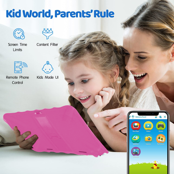 10.1 inch Kids Tablet, 32GB Storage WiFi Android 11 Tablet for Kids, HD Touch Screen, Parental Control, Learning Tablet with IWAWA Application, Children's Tablet with Pink Case