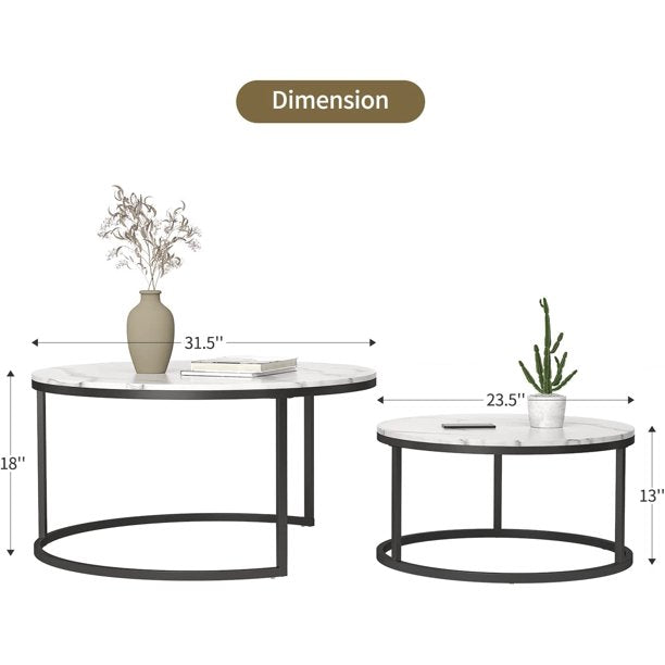 Modern Coffee Table Set of 2 Nesting Tables Small Round Table with Wood Top for Small Space and Living Room,32”