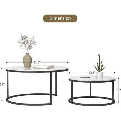 Modern Coffee Table Set of 2 Nesting Tables Small Round Table with Wood Top for Small Space and Living Room,32”