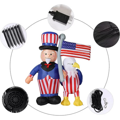 5Ft 4th of July Inflatable, Outdoor Airblown Inflatable Patriotic Uncle Sam American Bald Eagle Decoration, Tall Blow up Holiday Inflatables for Party, Garden, Yard, Lawn Decor