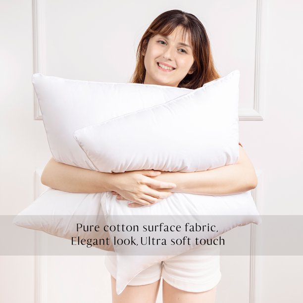 Ashler 100% Pure Cotton Soft Supportive Hypoallergenic Pillow Throw Cover Inserts Stuffer, 18 x 18 Inches, Pack of 2