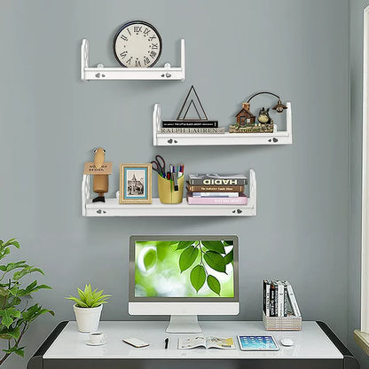 Set of 3 Wall Shelf Retro Floating Wall Shelves Modern Display Shelf Plant Holder Bathroom Storage Shelf for Home Office Bedroom Kitchen Bathroom Decor Gifts White