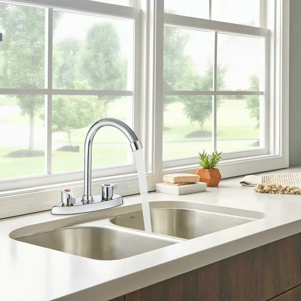 Double Holes and Handles Kitchen Faucet Hot Cold Basin Sink Mixer Water Tap