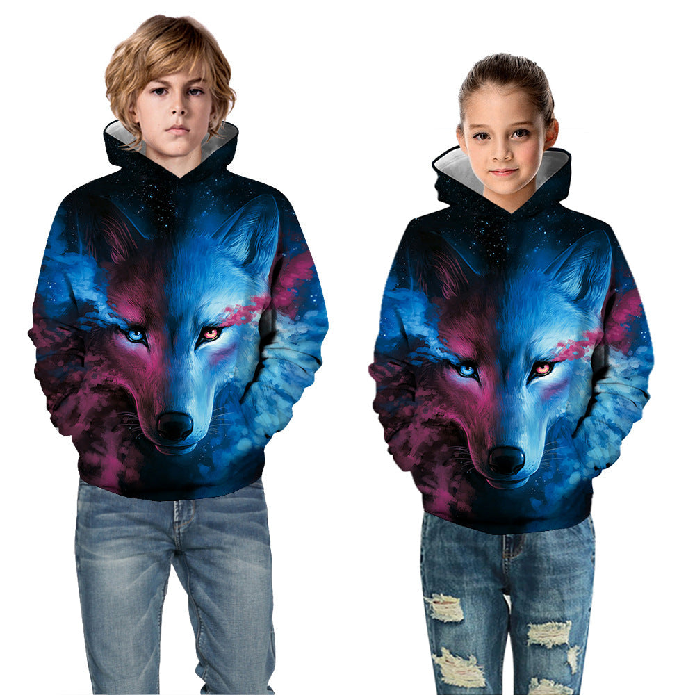 Kid's ice fire wolf pullover hoodie Children casual sportswear