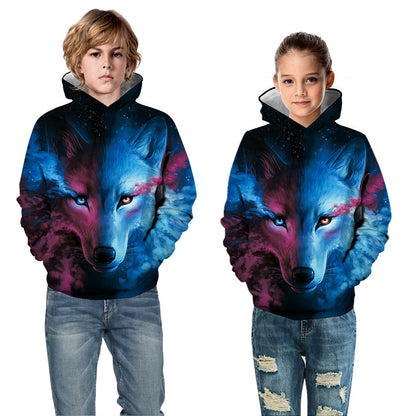 Kid's ice fire wolf pullover hoodie Children casual sportswear
