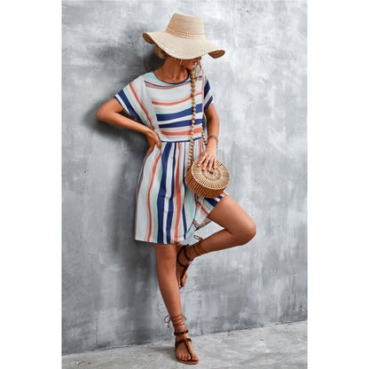 QINCAO Womens Dresses Stripe Summer Dresses for Women Casual Flowy Pleated Loose Dresses