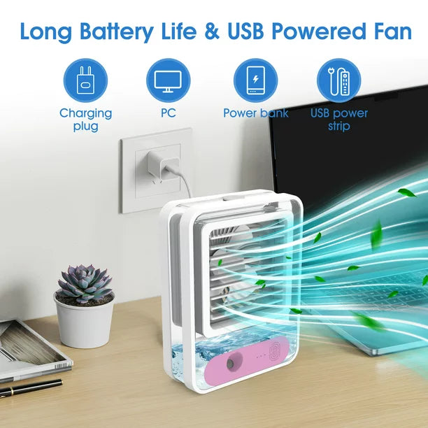 Portable Air Conditioner Fan, Melliful Mini AC Fan with 3 Wind Speed & LED Night Lights, Air Cooling Fan for Room Home Bedroom Office