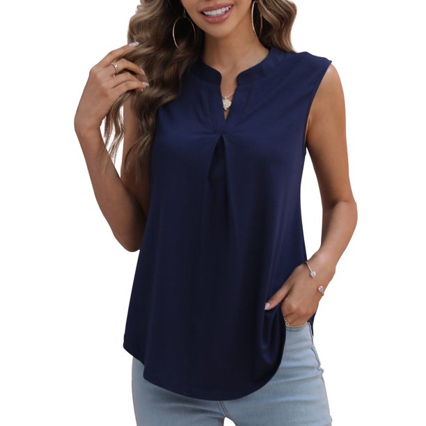 QINCAO Womens Tank Tops V Neck Sleeveless Casual Basic Womens Summer Tops Tunic Blouses,L(12-14)