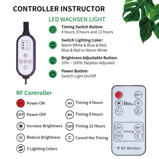 TUOY 84 LED Grow Lights for Indoor Plants Red Blue Spectrum Auto ON & Off 4 Head Clip-on 4/8/12H Timer 10 Dimmable Level Grow Light with DC Adapter