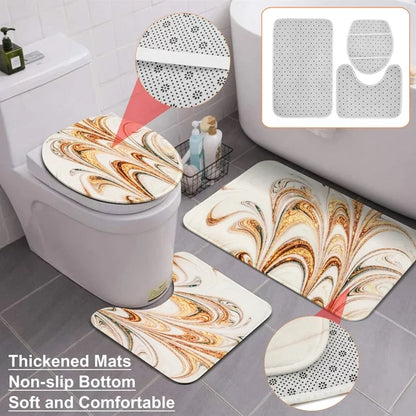 BSHAPPLUS 4PCS Bathroom Sets, 71"x79" Waterproof Shower Curtains with 12 Hooks, Large Bath Mat, Toilet Lid Cover and U-Shape Rug for Home Hotel Decor - Golden Marble
