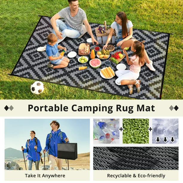 GOTGELIF 5x8 Outdoor Rug Waterproof Outdoor Area Rug Reversible Portable Outdoor Plastic Straw Rug Indoor Outdoor Carpet for Garden Porch RV Camping Mat Grey Black