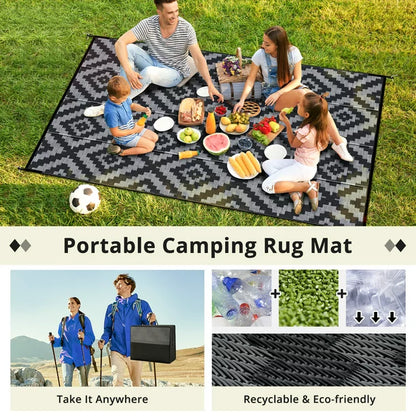 GOTGELIF 5x8 Outdoor Rug Waterproof Outdoor Area Rug Reversible Portable Outdoor Plastic Straw Rug Indoor Outdoor Carpet for Garden Porch RV Camping Mat Grey Black