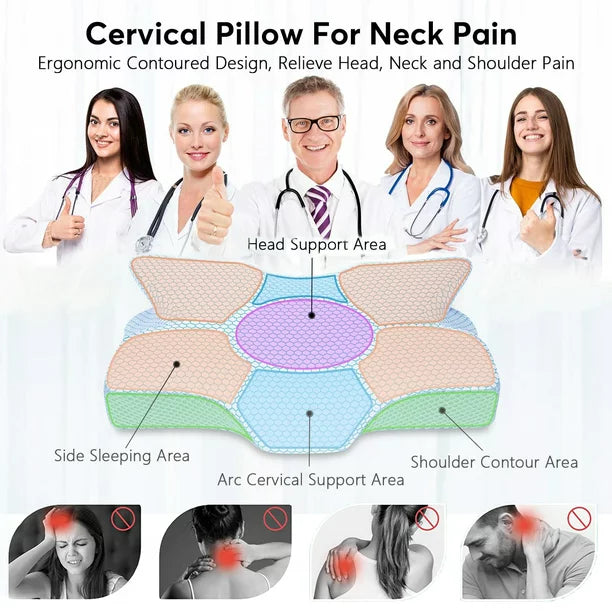 Memory Foam Pillow, Cervical Pillow for Neck Pain Relief, Ergonomic Orthopedic Neck Support Pillow for Side, Back and Stomach Sleepers with Breathable Washable Graphene Pillow Cover, White