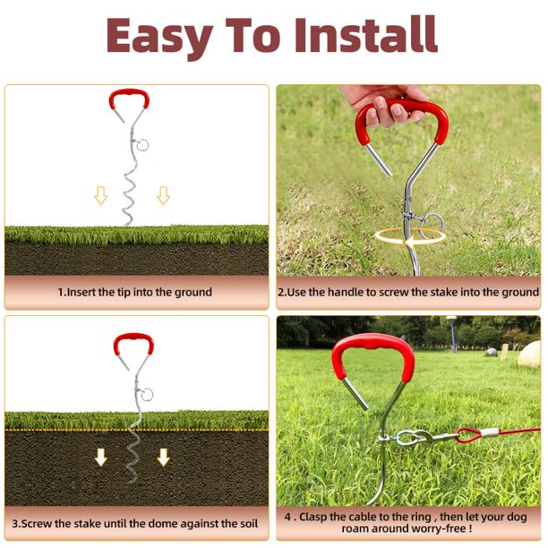 Dog Tie Out Cable and Stake, 10/20/30ft Leads Chain for Yard, Heavy Duty Dog Runner for Yard, Dog Up for 125lbs - Red