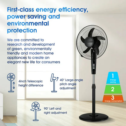 Melliful Pedestal Fan, 16" Adjustable Oscillating DC Fan with 3 Modes and 9 Speed, Less Noise Cooling Fan, Black