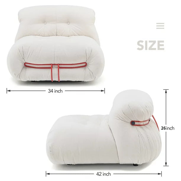 Mid Century Floor Chair Bean Bag Chair Modern Single Sofa Upholstered Fireside Chair for Living Room Bedroom Home Office White