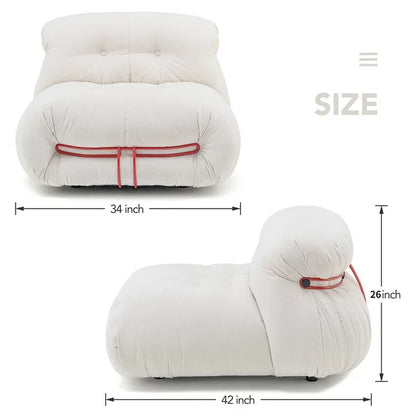 Mid Century Floor Chair Bean Bag Chair Modern Single Sofa Upholstered Fireside Chair for Living Room Bedroom Home Office White