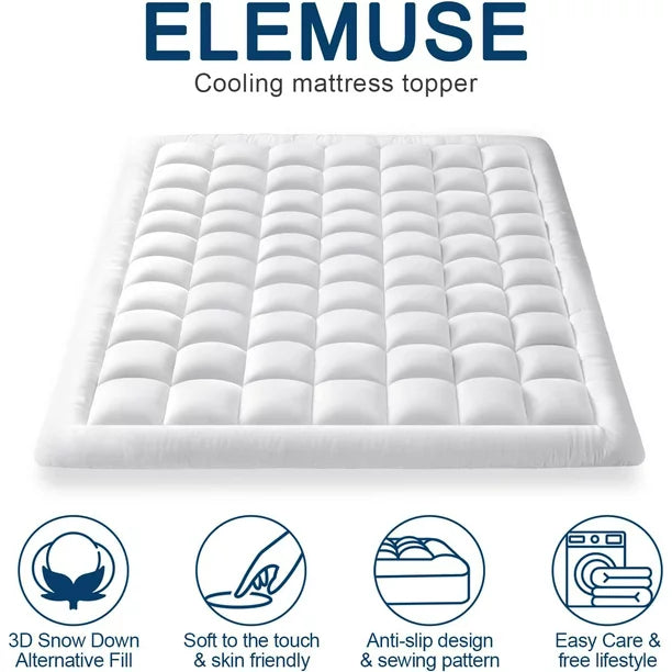 ELEMUSE Queen Cooling Mattress Pad Quilted Bed Mattress Topper Elastic Fitted Mattress Protector Pillow Top Mattress Cover with 8"-21" Deep Pocket