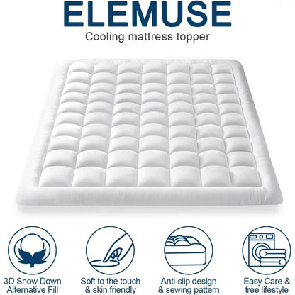 ELEMUSE Queen Cooling Mattress Pad Quilted Bed Mattress Topper Elastic Fitted Mattress Protector Pillow Top Mattress Cover with 8"-21" Deep Pocket