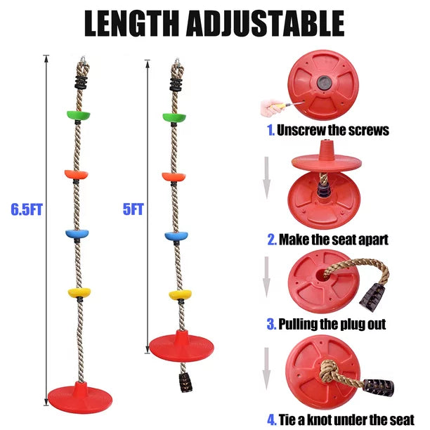 Swing Set for Kids, Jorocks Outdoor Tree Swing with 6.6ft Strap Single Disc Seat, Rainbow Climbing Rope Swing for Kids for Outside Treehouse Playground