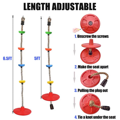 Swing Set for Kids, Jorocks Outdoor Tree Swing with 6.6ft Strap Single Disc Seat, Rainbow Climbing Rope Swing for Kids for Outside Treehouse Playground