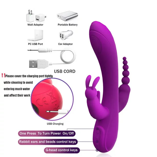 3 In 1 G-spot Rabbit Vibrator 12 Speed Clitoral Stimulator Sex Toys Valentine's Day Gift for Women Adult Toys(Rose Red)