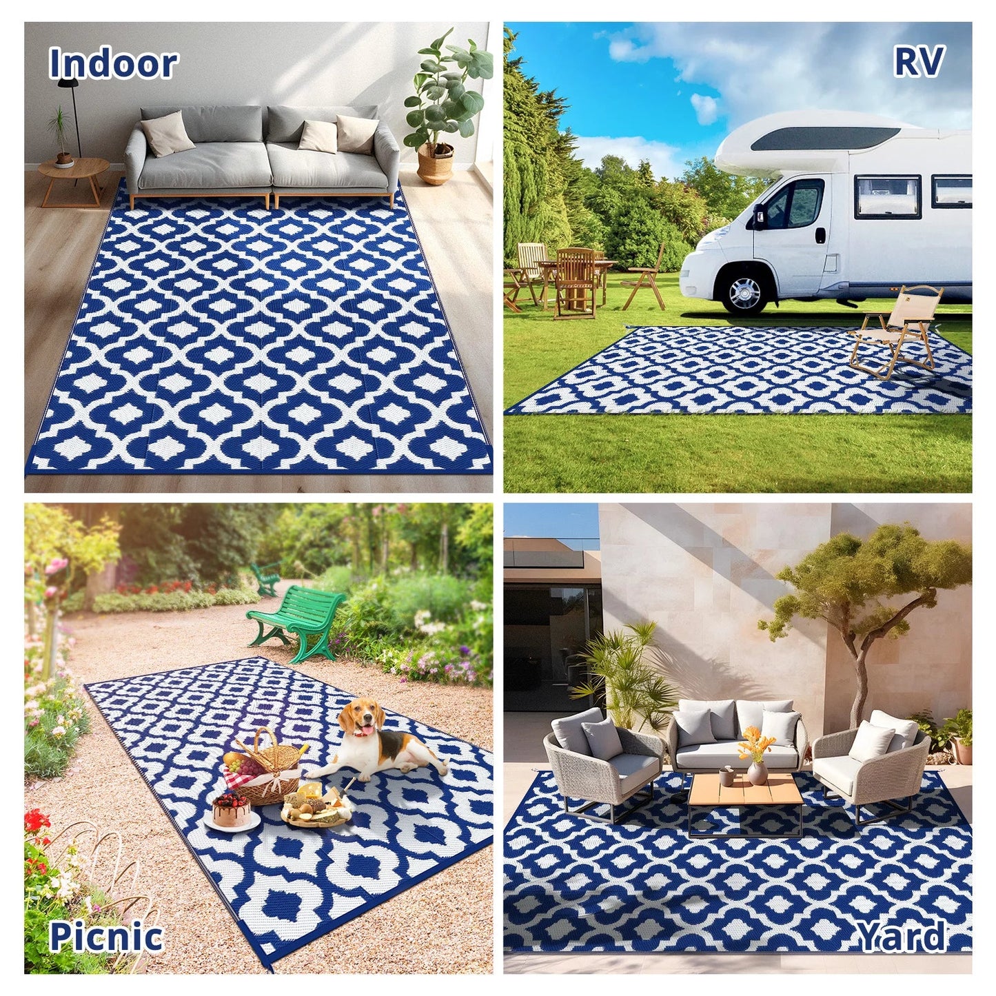 GOTGELIF 6x9 Outdoor Rug Waterproof Area Rugs Reversible Patio Rug Portable Rug with 4 Ground Nails for RV,Patio,Backyard,Deck,Picnic,Beach