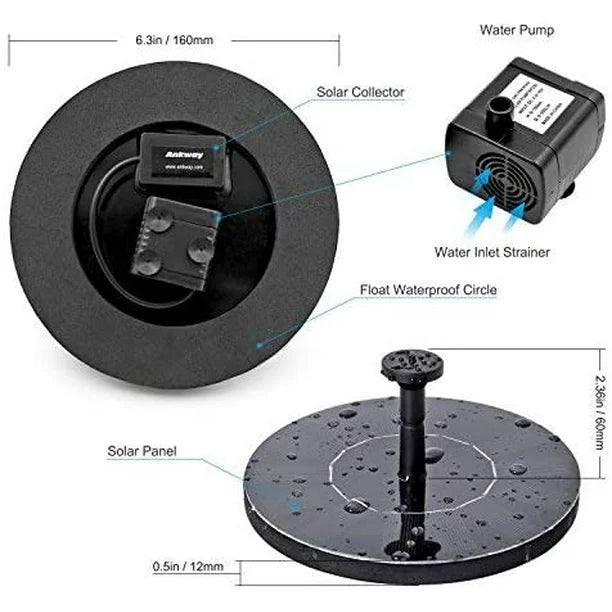 Solar Bird Bath Fountain Pump,Solar Fountain with 6 Nozzle, Free Standing Floating Solar Powered Water Fountain Pump for Bird Bath,Garden, Pond,Pool, Fish Tank,Garden Decoration,1.4W