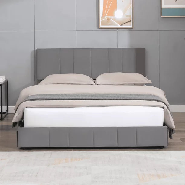 Mixoy Modern King Size Platform Bed Frame with 4 Large Storage Drawers and Adjustble Headboard, Wooden Frame , Dark Gray Dutch Velvet Fabric