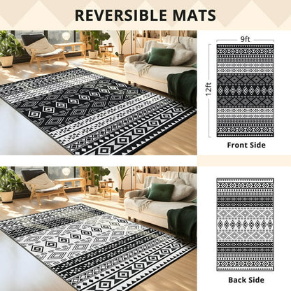 GOTGELIF 9x12 Outdoor Rug Plasti Straw Rug Bohemia Carpet Waterproof PP Tube Woven Portable Mat for RV,Patio Decor,Porch,Balcony,Picnic