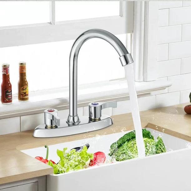 Double Holes and Handles Kitchen Faucet Hot Cold Basin Sink Mixer Water Tap