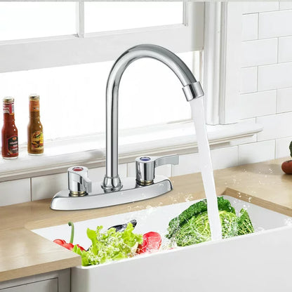 Double Holes and Handles Kitchen Faucet Hot Cold Basin Sink Mixer Water Tap