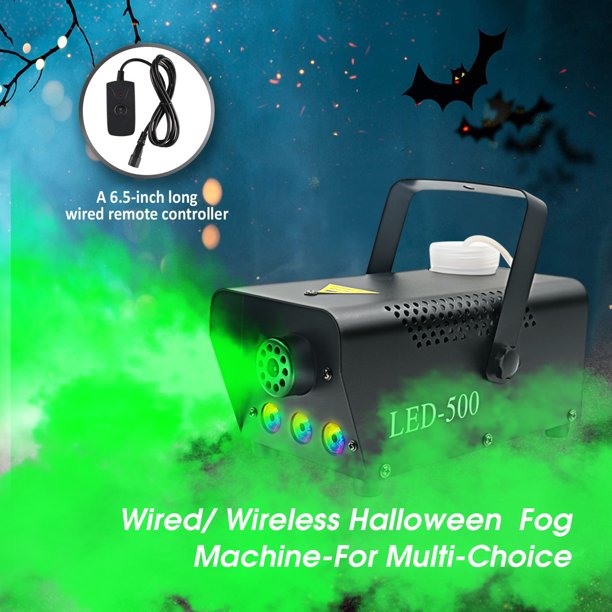 2023 Updated Fog Machine with RGB LED Lights, 500W Smoke Machine with 2000cfm Huge Fog and Wireless Wired Remote Controller for DJ Party Christmas Wedding Stage Effect, with Fuse Protect